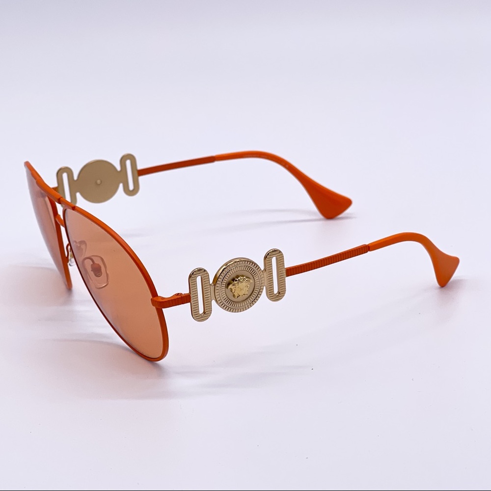NEW VERSACE VE2249 1485/74 AVIATOR SUNGLASSES VERSACE MOD 2249 ORANGE AVIATOR - Picture 5 of 15